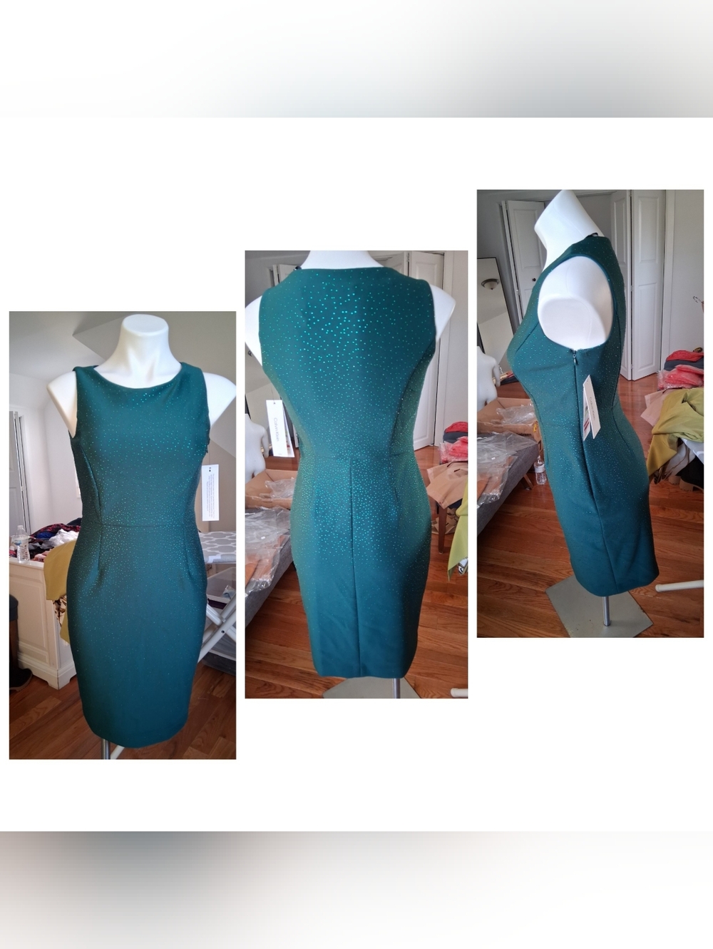Calvin Klein Teal Sleeveless Sheath Dress with Subtle Sparkle